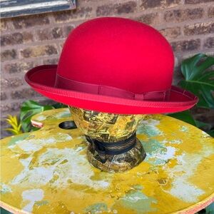 Stylish Red Bowler Hat